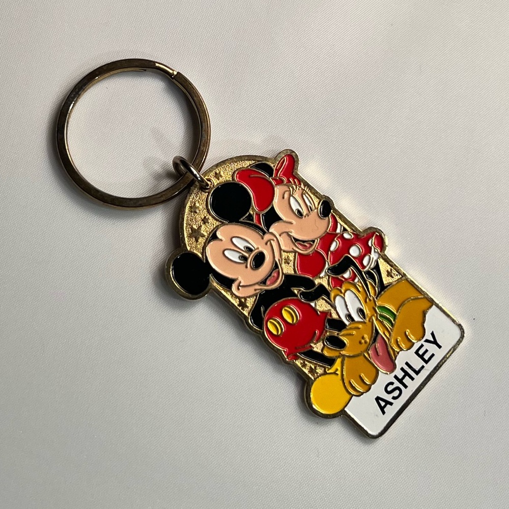 Vintage Official Disneyland Resort ‘Ashley’ Keychain w/ Mickey, Minnie, & Pluto